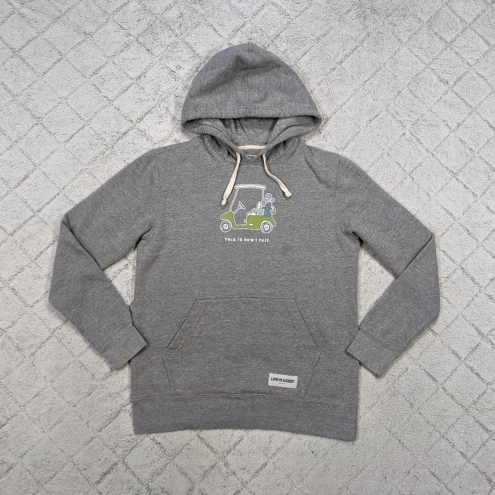 Life Is Good Hoodie Men's Small Gray Heather Golf Cart This Is How I Roll